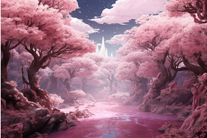 Mystical Pink Magical Blossom Forest