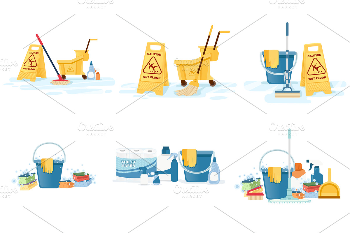 Set of group of cleaning tools wet, an Object Graphic by Alfmaler