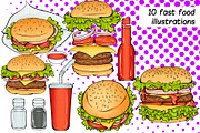 Burgers Collection in Pop Art style, a Food Illustration by ennona_art (Thumbnail 3 of 10)