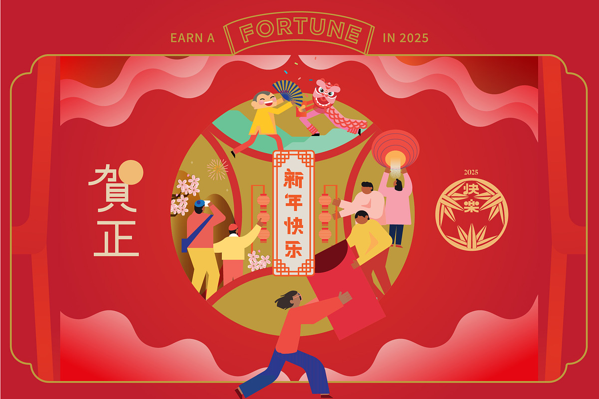 Chinese new year greetings, a Seasonal Illustration by Nanano