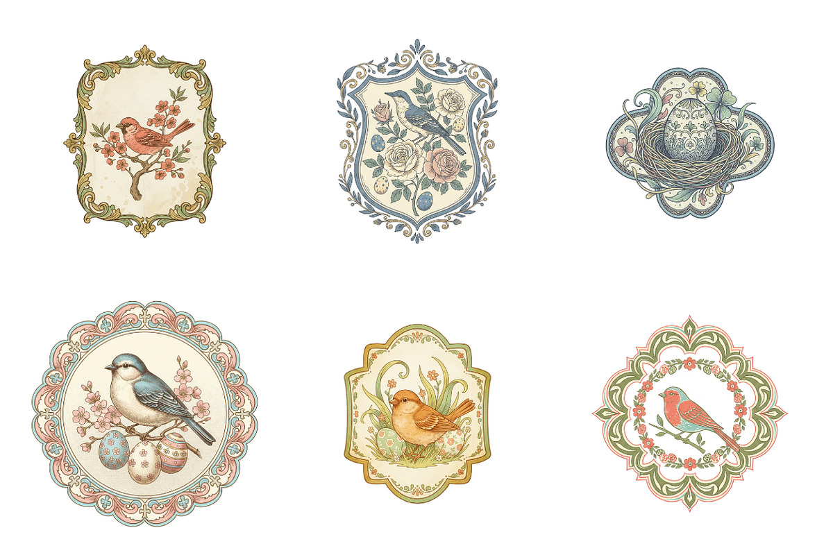 Vintage Easter Birds Label Printable, an Illustration by SinaCreation (Photo 2 of 6)