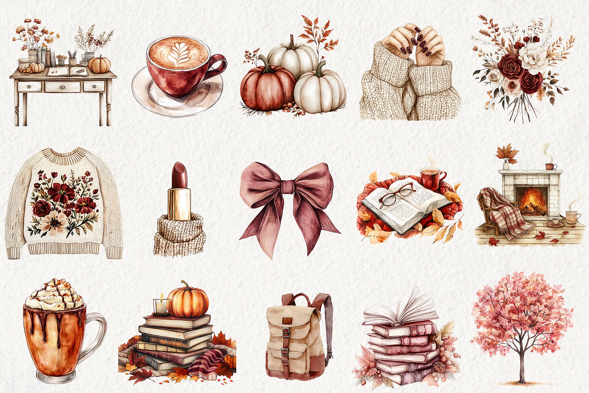 Burgundy Beauty Autumn/Fall Clipart, an Illustration by NadiaTheronArt (Photo 2 of 4)