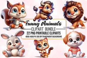 Watercolor Cute Funny Animals, an Animal Illustration by Craft Nest