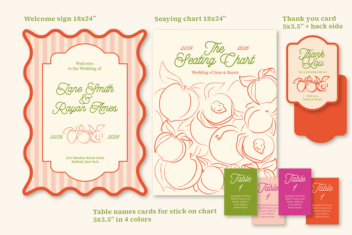 Peach summer wedding templates set, a Stationery Template by Garden in frame (Photo 2 of 10)