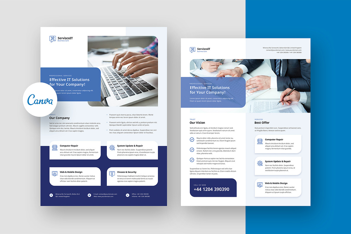 IT Services Flyer Canva Template, a Brochure Template by artbart (Photo 1 of 9)