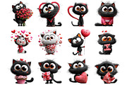 Whimsical Valentine Black Cat Clipar, an Illustration by DreamArtGraphic (Thumbnail 2 of 4)