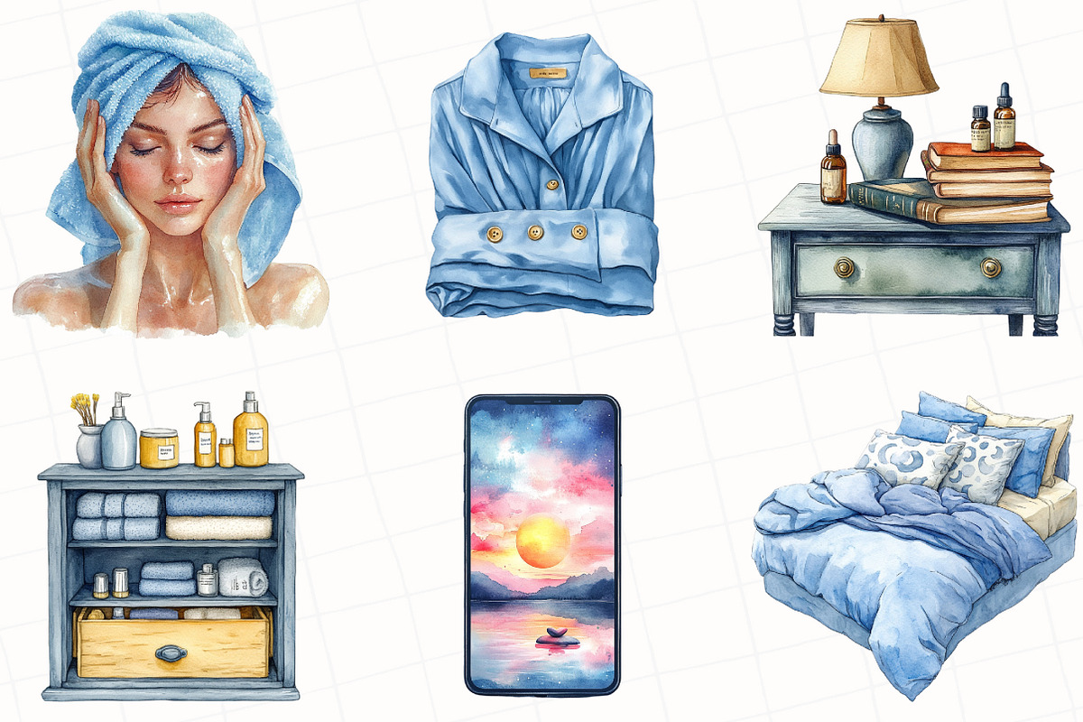Watercolor Evening Routine Clipart, an Illustration by OK Design (Photo 5 of 5)