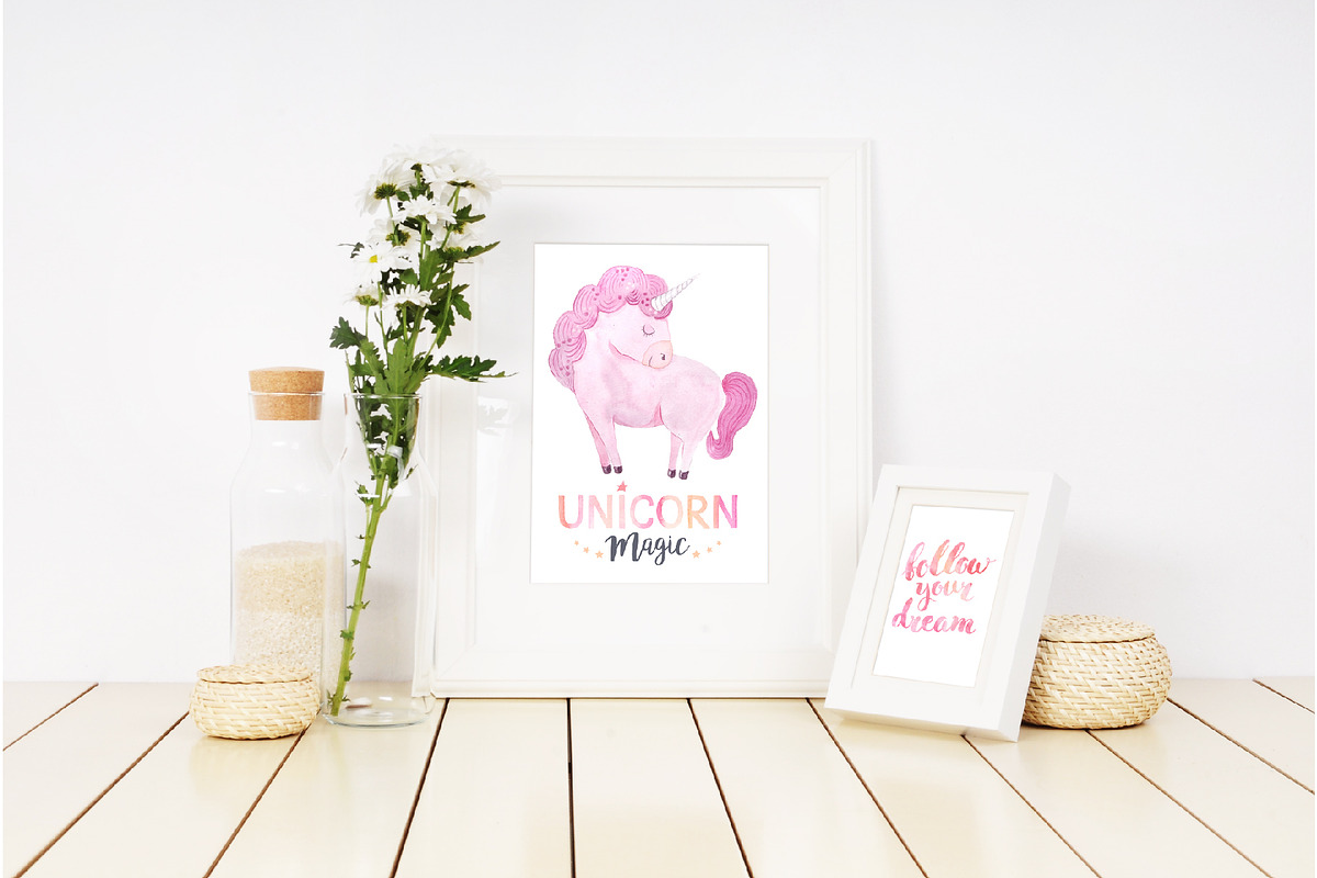 Watercolor Unicorn Design Set, a Decorative Illustration by LarysaZabrotskaya (Photo 7 of 10)