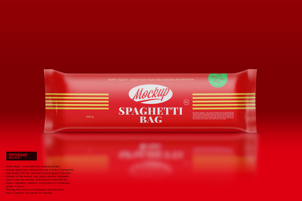 Matte Spaghetti Pasta Bag Mockup, a Packaging Mockup by Reformer Mockup (Photo 3 of 4)