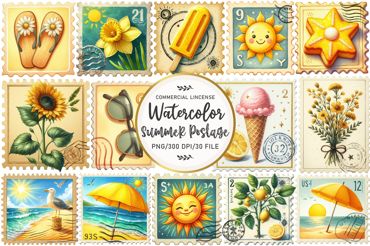 Yellow Summer Postage Stamp Clipart, an Illustration by OK Design (Photo 1 of 4)