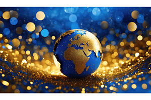 Golden and blue globe surrounded by, a Holiday Photo by Igor Tichonow