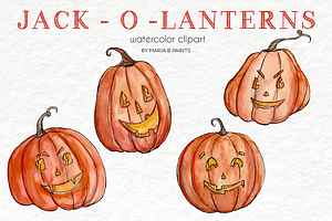 Watercolor Clip Art - Jack-O-Lantern