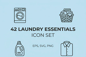42 Laundry Essentials Icon Set, an Outline Icon by adenpinkstore