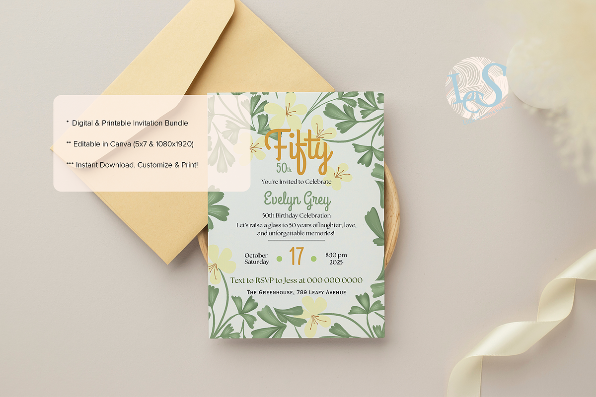 50th Birthday Canva Template, an Invitation Template by Little Creative Scribbles (Photo 2 of 6)