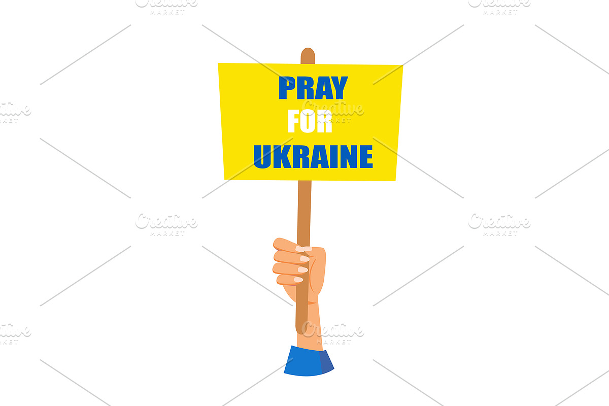 Poster Pray for Ukraine in hands, a Person Illustration by Elen_Art