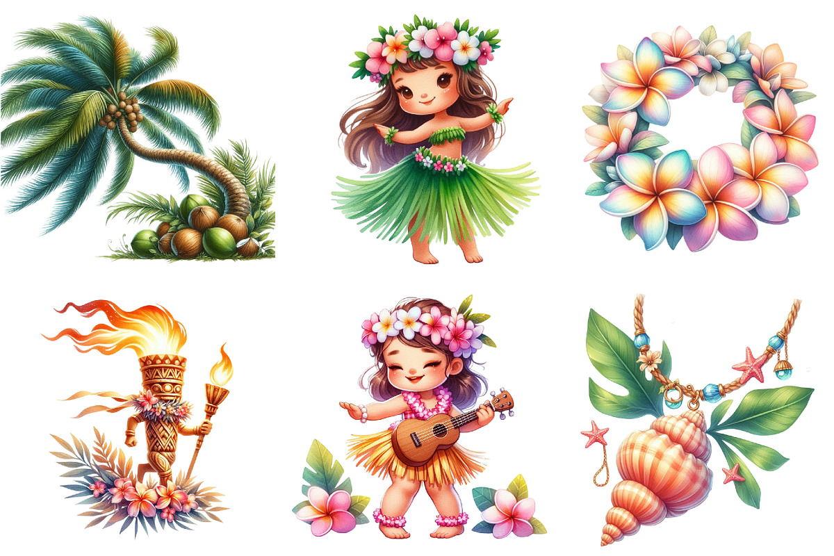 Cute Tropical Hula Dance Hawaiian, an Illustration by Watercolor design (Photo 2 of 4)
