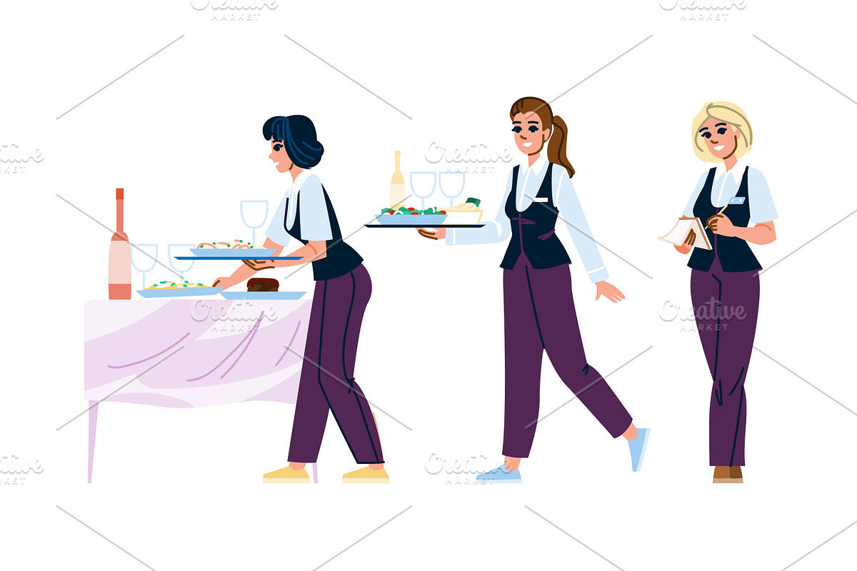 hospitality waitress woman vector, a Person Illustration by pikepicture
