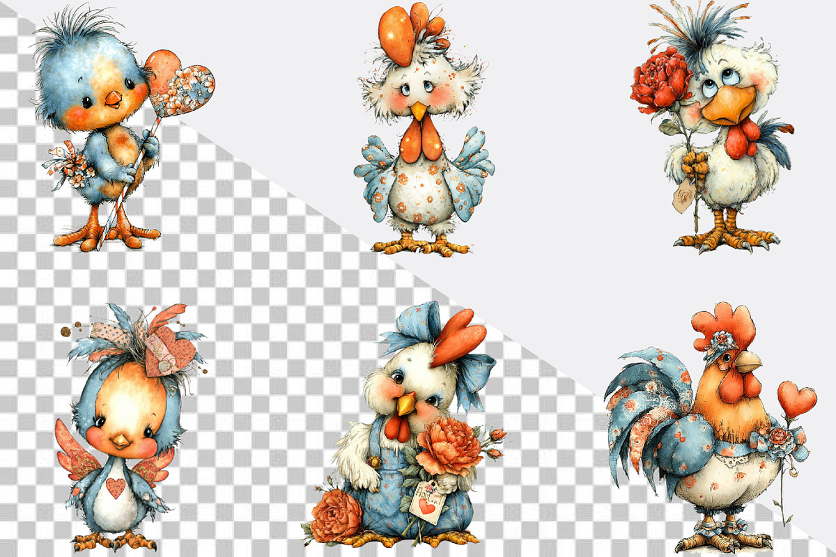 Whimsical Chicken Valentine Clipart, an Illustration by SVGArt (Photo 3 of 8)