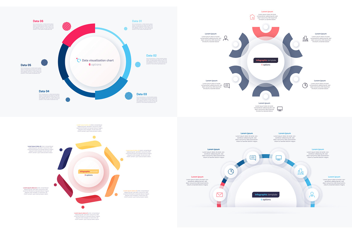 Set of six option circle infographic, a Work Illustration by rikkyal