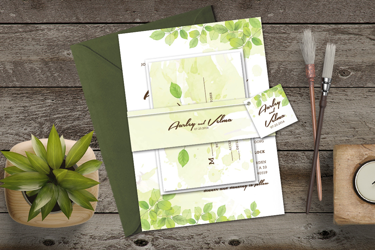 Leaf Wedding Invitation Set, a Card Template by Aarley Kaiven (Photo 2 of 6)
