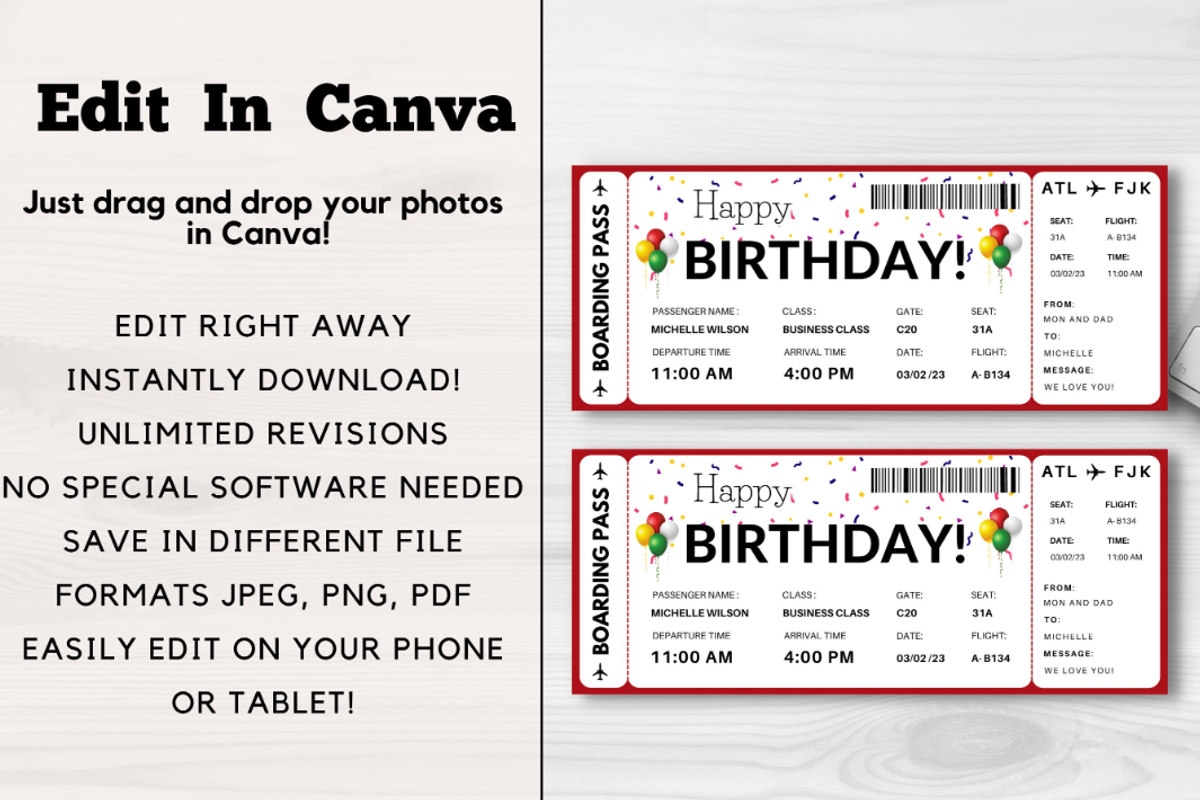 Happy Birthday Gift Boarding Pass, a Card Template by YasdeyDesigns (Photo 4 of 8)