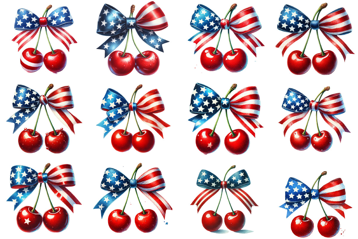 4th of July Cherry Bow Clipart, an Illustration by Sublimation Artist (Photo 2 of 6)
