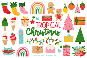 Tropical Christmas Clipart Paper Set