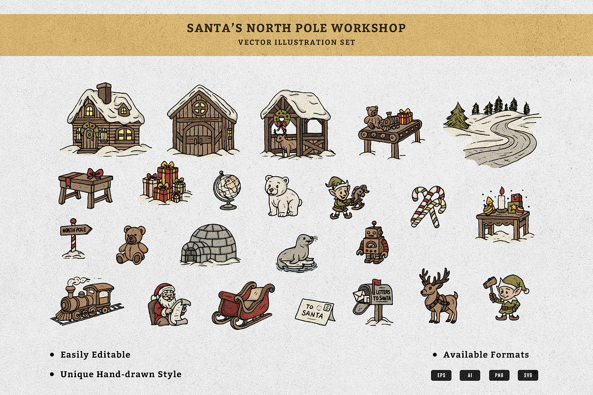 Hand-Drawn Santa’s North Pole vector, an Illustration by MEANDSTUDIO (Photo 1 of 9)