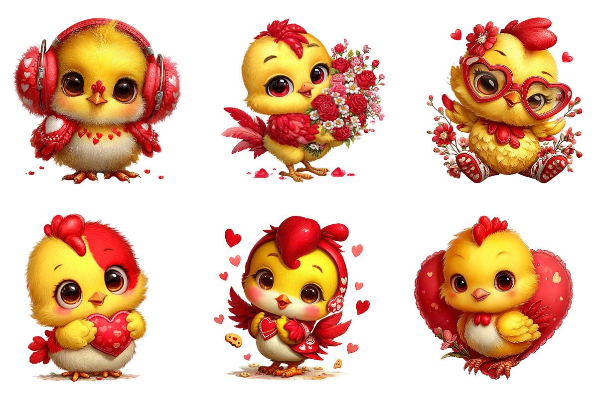Whimsical Valentine Chicken Clipart, an Illustration by Dream Creation (Photo 5 of 6)
