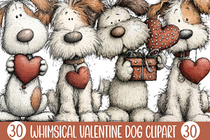 Whimsical Valentine Dog Clipart, an Illustration by Designking