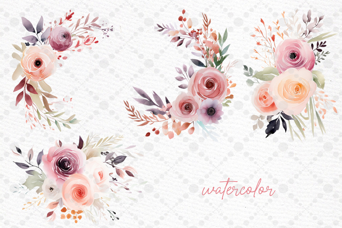 Watercolor Peony Flowers Clipart, a Decorative Illustration by LeCoqDesign (Photo 2 of 5)