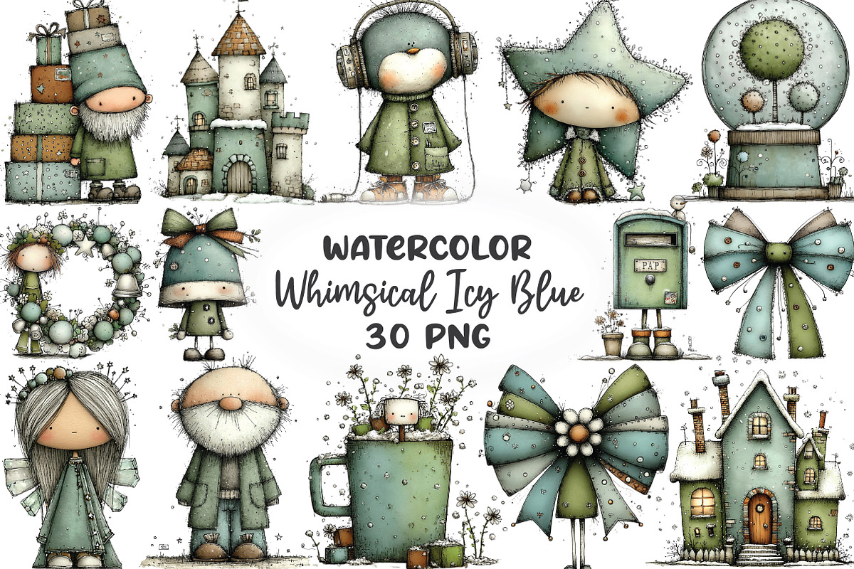 Whimsical Icy Blue Christmas Bundle, an Illustration by CraftArtStudio (Photo 1 of 6)
