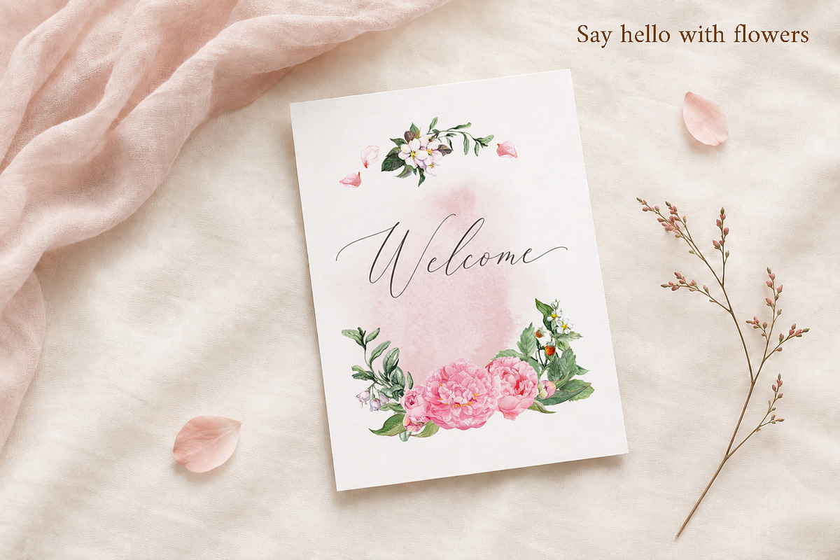 Blush Garden Peony Watercolor Set, a Seasonal Illustration by Where summer is (Photo 5 of 12)