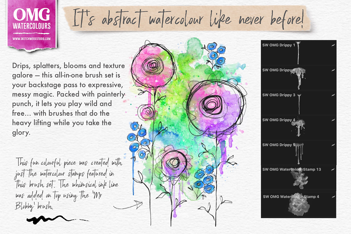 OMG Watercolours for Procreate, a Brushes & More by SketchWerx (Photo 6 of 16)