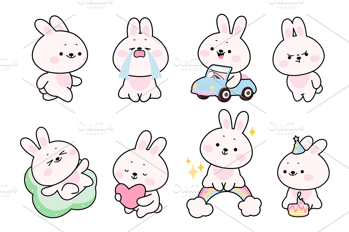 Funny kawaii bunny. Cute bunnies, an Animal Illustration by Stock-Smart-Start
