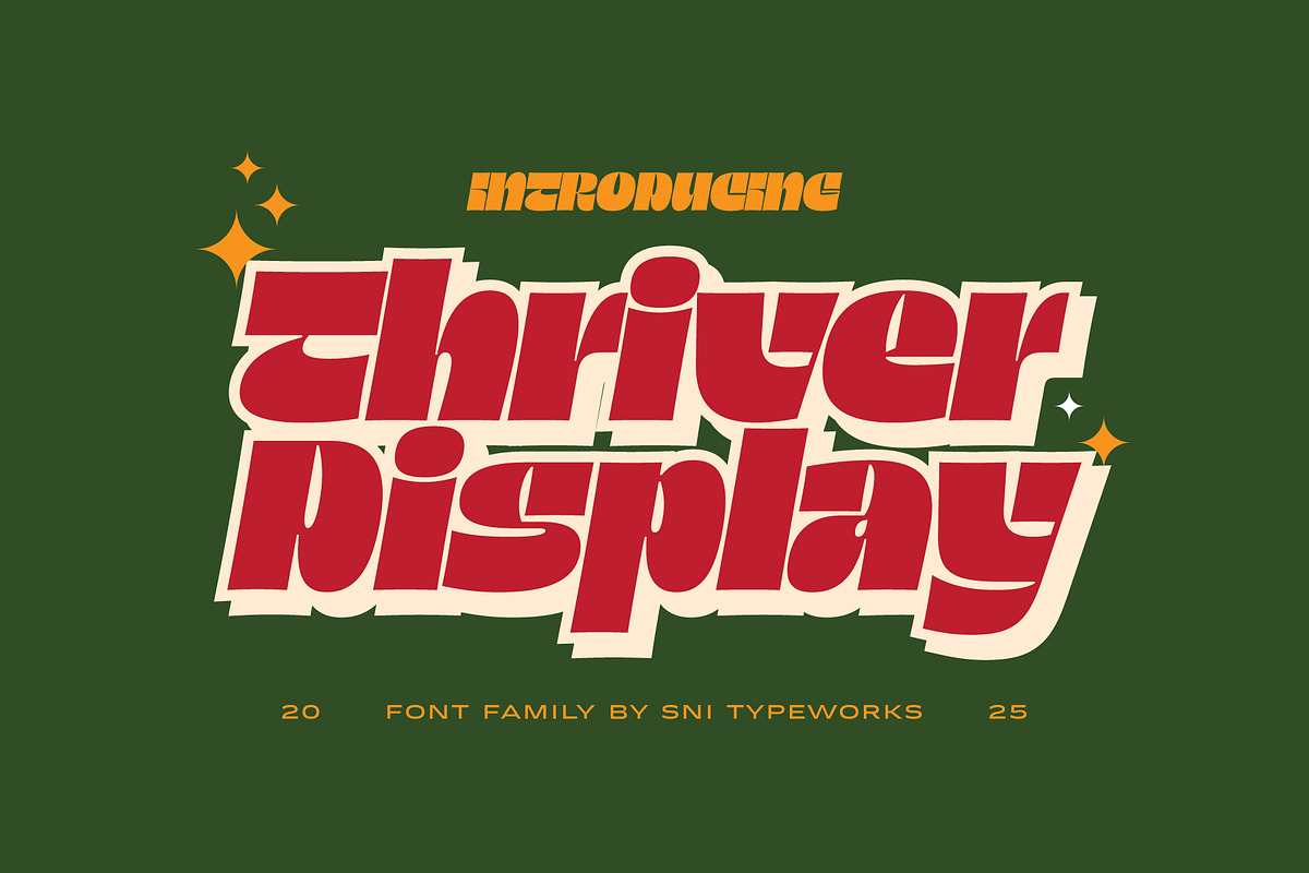 Thriver – Retro Display Font Family, a Sans Serif Font by SNI Typeworks (Photo 1 of 11)