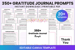 350+ Gratitude Journal Prompts Canva, a Stationery Template by Shumaya