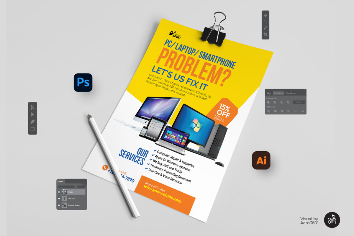 Computer Repair Service Flyer, a Flyer Template by Aam360 (Photo 3 of 3)