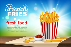 French fries. Cardboard package with, a Food Illustration by YummyBuum