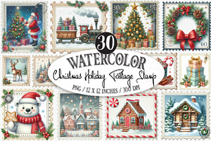 Christmas Holiday Postage Stamp, an Illustration by Designking
