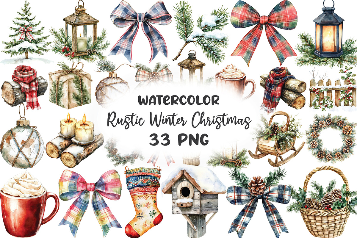 Rustic Winter Christmas Clipart, an Illustration by CraftArtStudio (Photo 1 of 6)