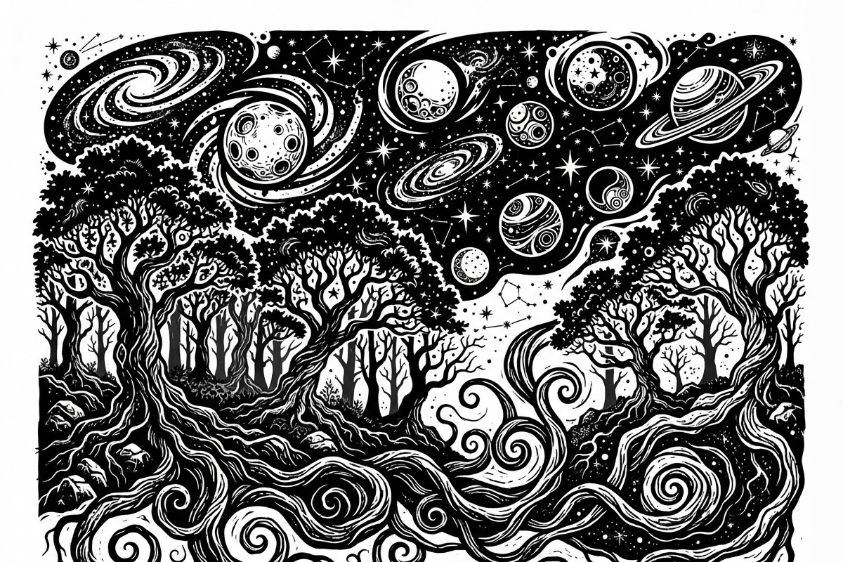 50 Mystical Galaxy Forest Silhouette, a Technology Illustration by Amazin_art (Photo 24 of 34)