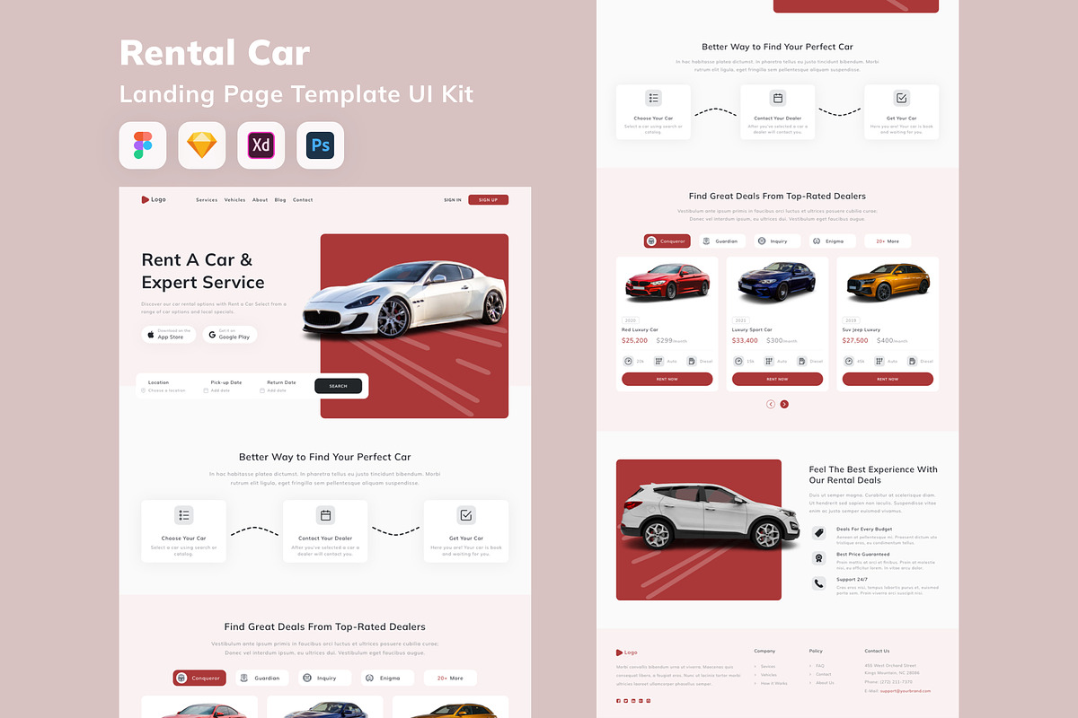 Rental Car Landing Page Template, an UI Kit Template by Betush
