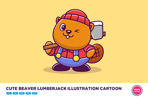 Cute Beaver Lumberjack Illustration