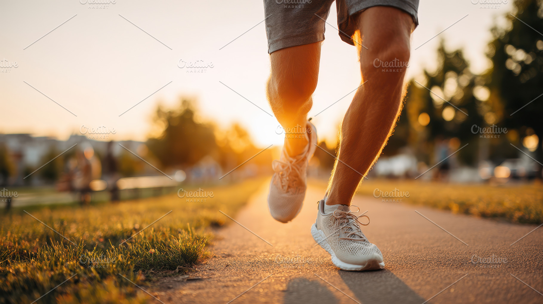 Man running at sunset on a park path, a Sports & Recreation Photo by AlyaAnd