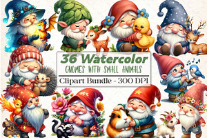 Gnomes with Small Animals Clipart, an Illustration by DreamCafeArt