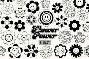 Black Retro Flower Graphic