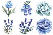 Dusty blue watercolor floral clipart, an Illustration by Watercolor design (Thumbnail 3 of 5)