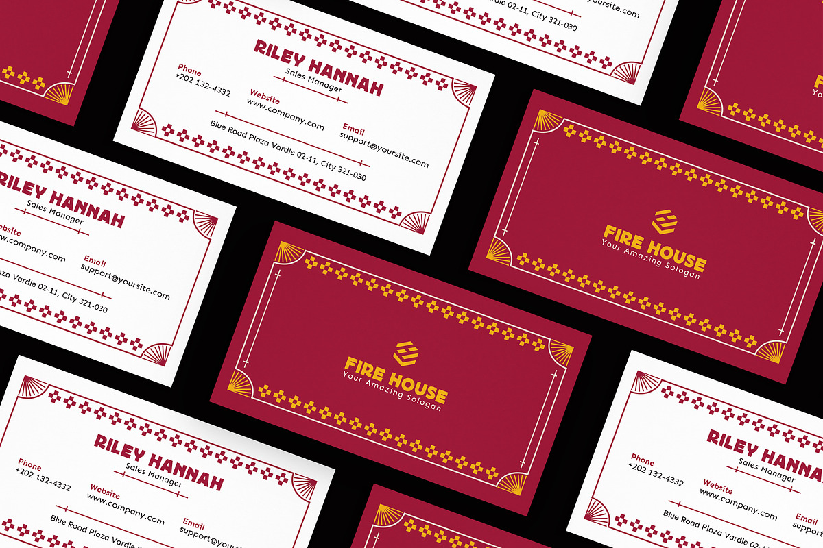 Flat Design Red Color Geometric Card, a Card Template by iDoodle Studio