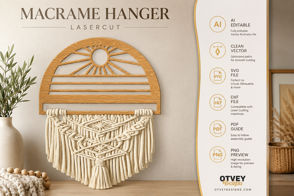 Beach Sunset Macrame Hanger Lasercut, an Object Graphic by OTVEY DESIGN (Photo 8 of 13)